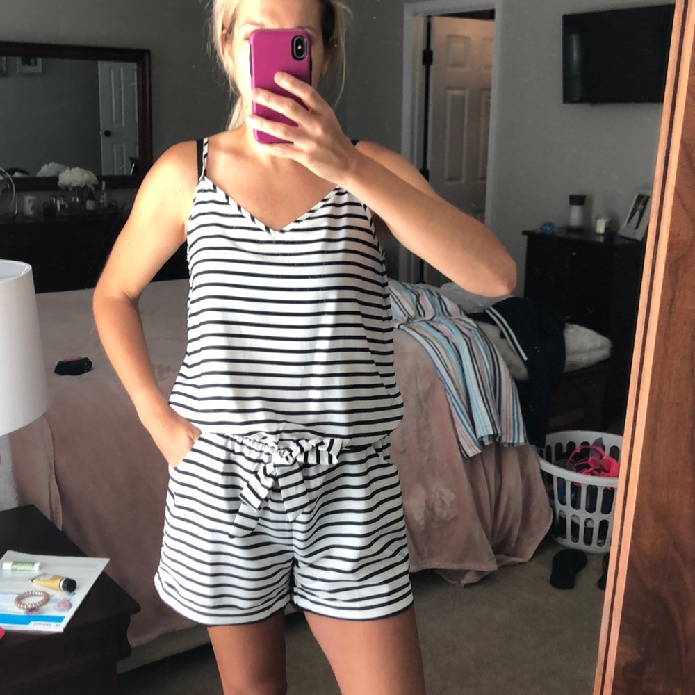J. Crew striped romper with pockets!